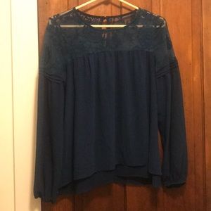 Dark Blue Lace Detail Top Size M